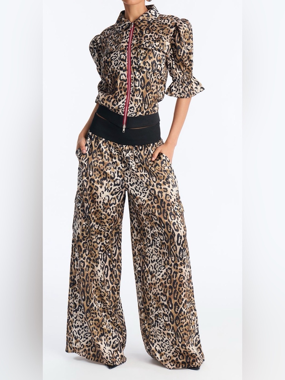 Fashion Nova Leopard-Print Wide Leg 2 piece set in Brown and Black